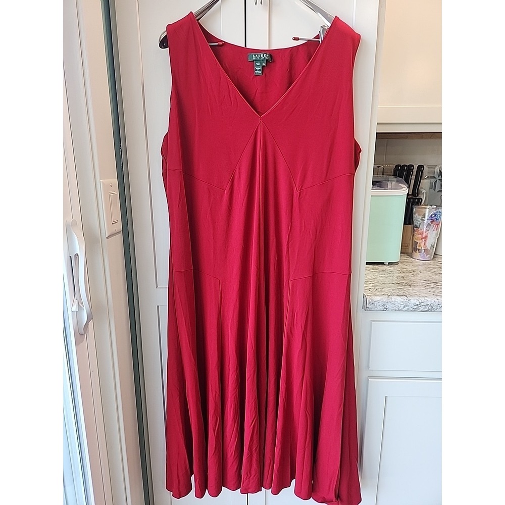 Lauren By Ralph Lauren Size 3X Red Fit Flare Sleeveless Dress